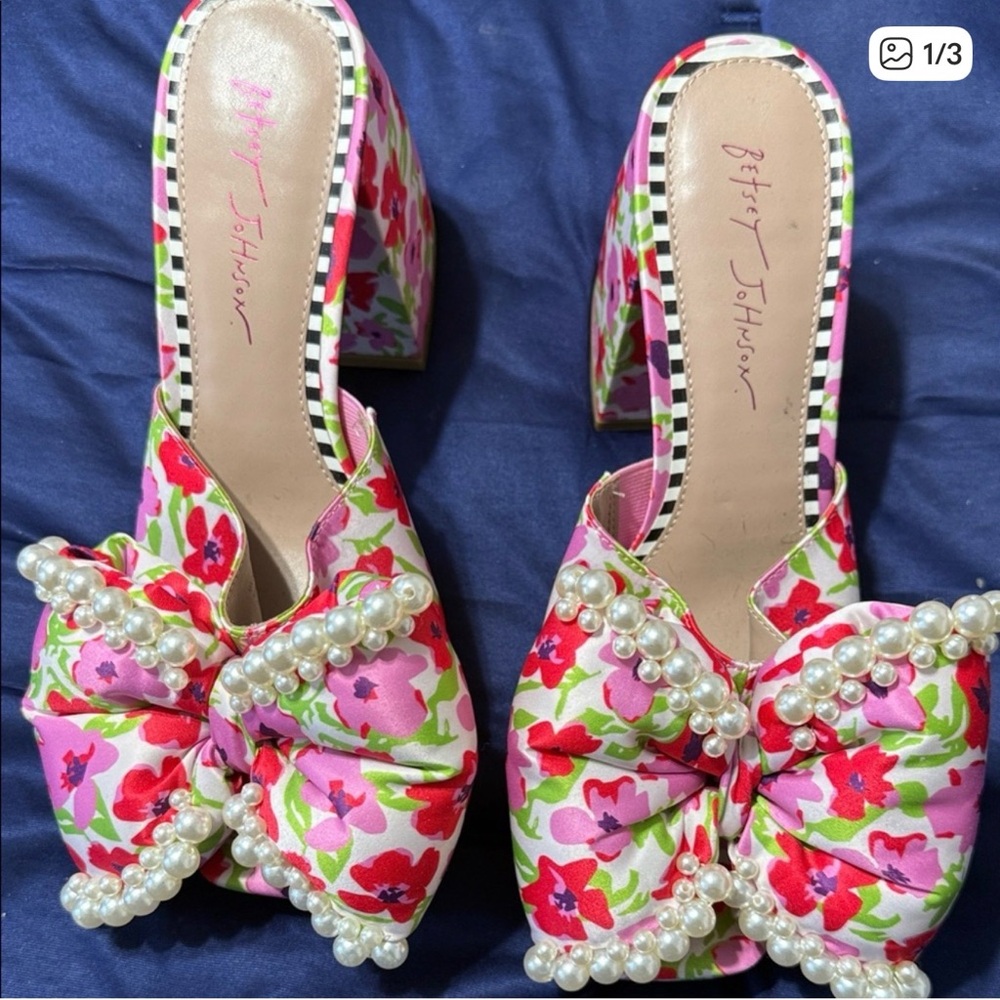 Betsey Johnson Pink Floral Pearl Heels